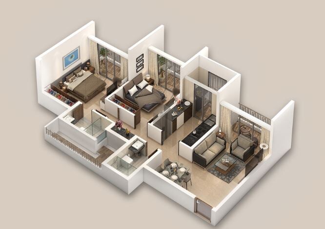 Floor plan of 2 BHK 636 Sq. Ft. Apartment in Regency Anantam Phase 3, Thane