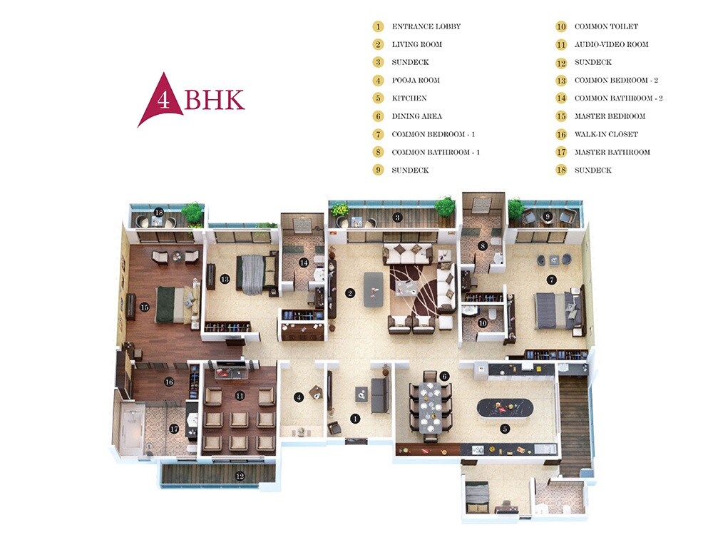 Floor plan of 4 BHK 2507 Sq. Ft. Apartment in Regency Antilia, Thane