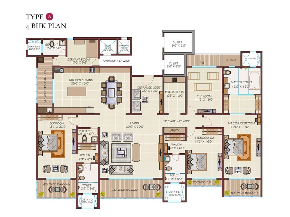 Floor plan of 4 BHK 2537 Sq. Ft. Apartment in Regency Antilia, Thane