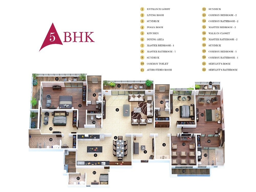 Floor plan of 5 BHK 3129 Sq. Ft. Apartment in Regency Antilia, Thane