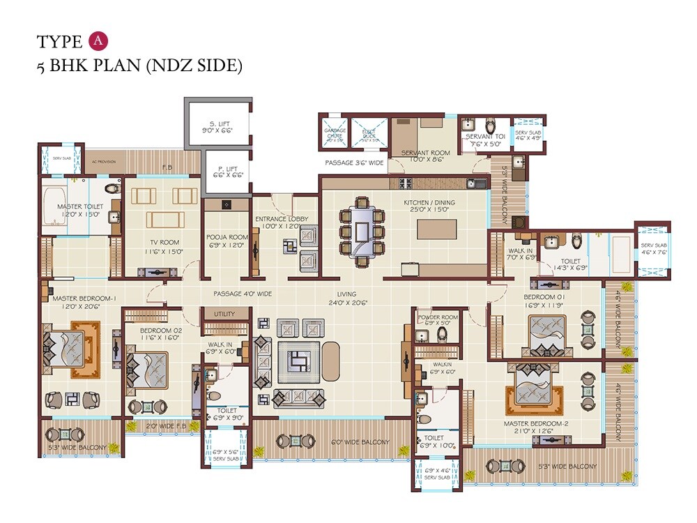 Floor plan of 5 BHK 3159 Sq. Ft. Apartment in Regency Antilia, Thane