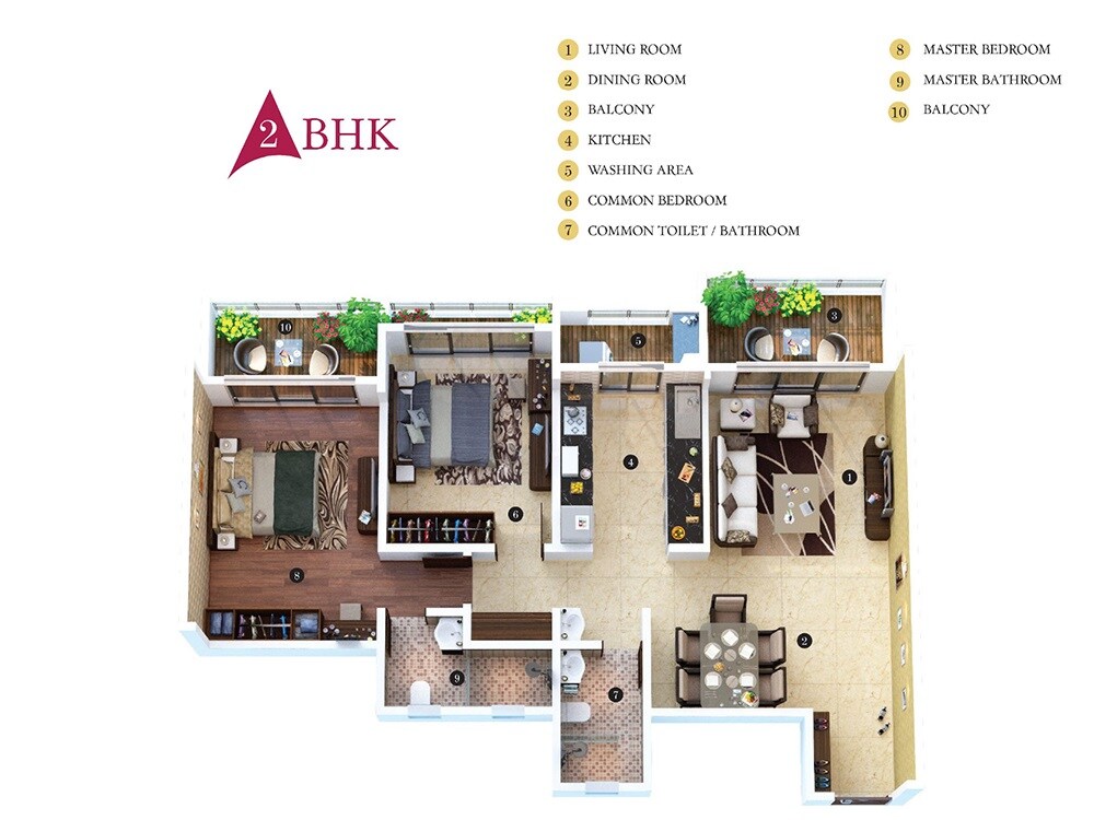 Floor plan of 2 BHK 630 Sq. Ft. Apartment in Regency Antilia Phase V Avana, Thane
