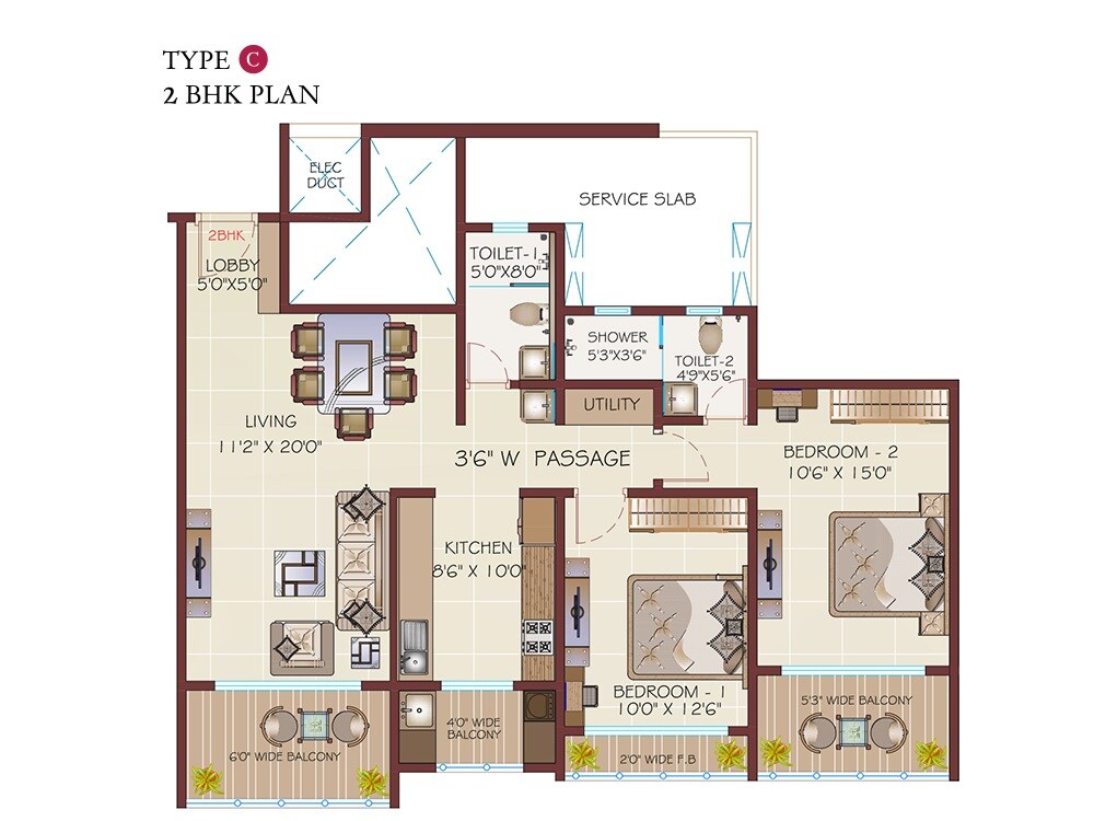 Floor plan of 2 BHK 642 Sq. Ft. Apartment in Regency Antilia Phase V Avana, Thane
