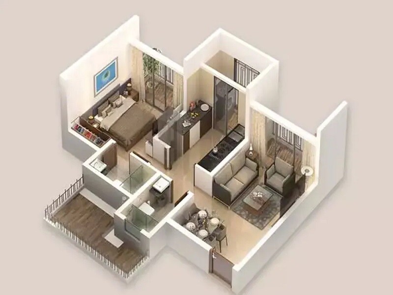 Floor plan of 1 BHK 415 Sq. Ft. Apartment in Regency Sapphire, Thane