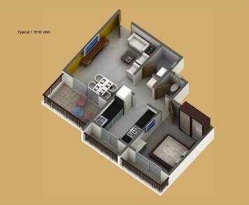 Floor plan of 1 BHK 480 Sq. Ft. Apartment in Regency Sarvam, Thane