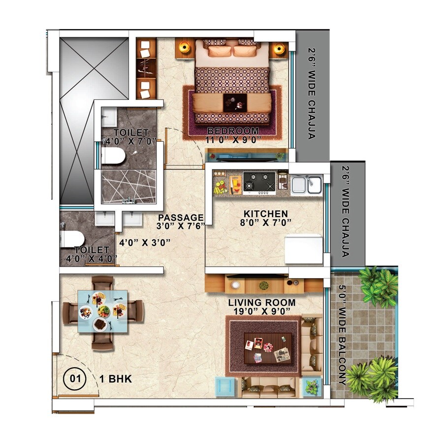 Floor plan of 1 BHK 450 Sq. Ft. Apartment in Riddhi Siddhi Gajanan Superbia, Thane