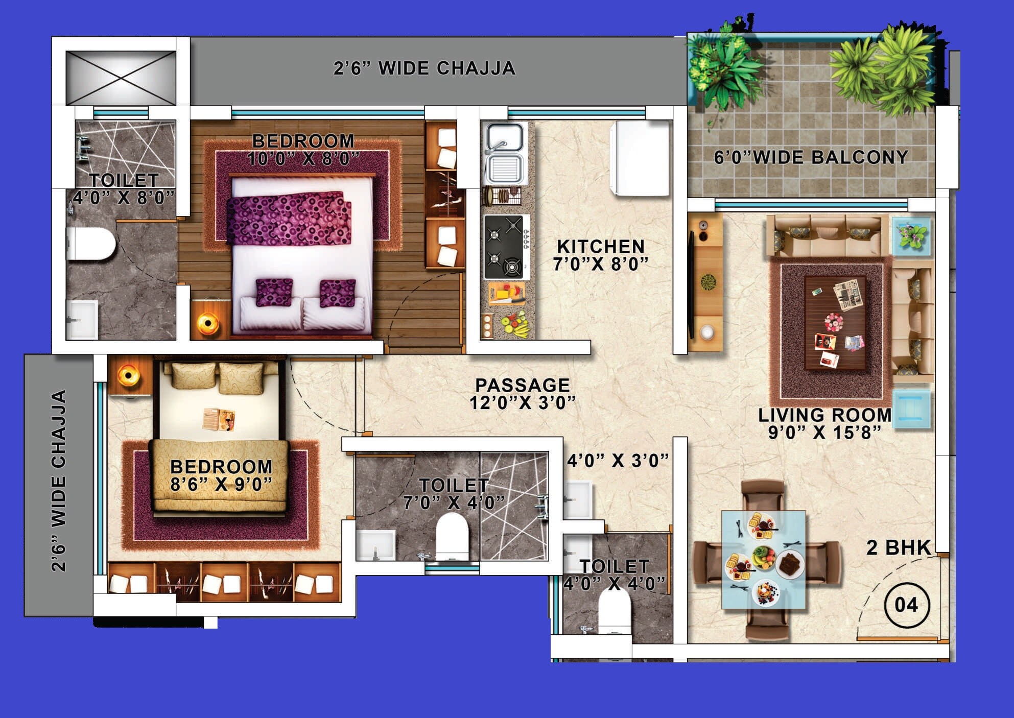 Floor plan of 2 BHK 594 Sq. Ft. Apartment in Riddhi Siddhi Gajanan Superbia, Thane