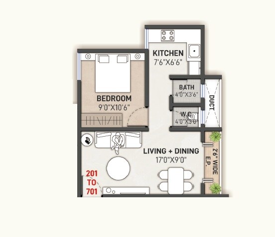 Floor plan of 1 BHK 375 Sq. Ft. Apartment in Riddhi Siddhi Rajyog, Thane