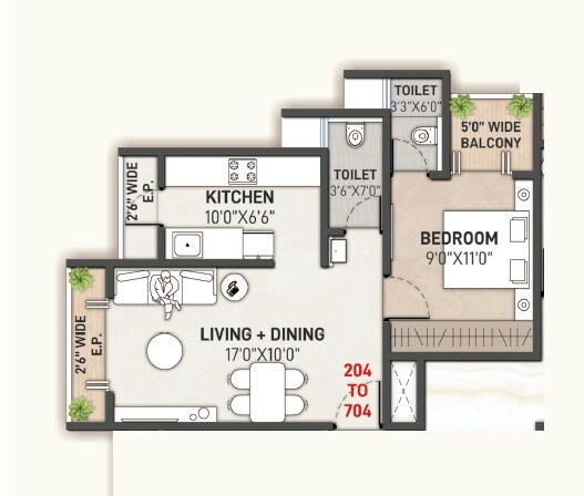 Floor plan of 1 BHK 458 Sq. Ft. Apartment in Riddhi Siddhi Rajyog, Thane