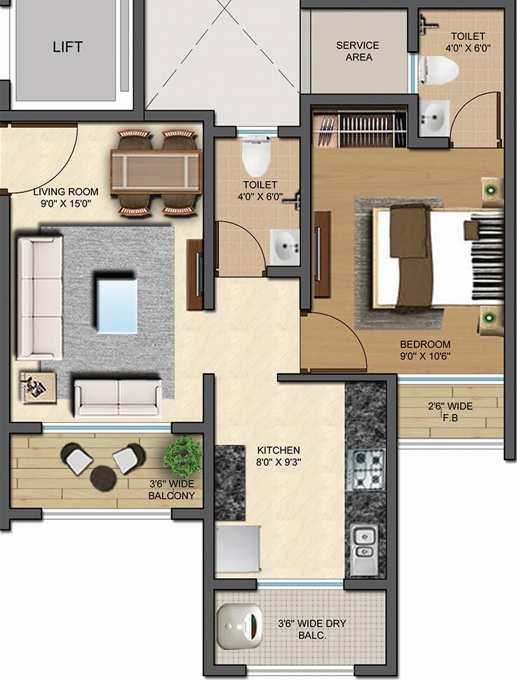 Floor plan of 1 BHK 465 Sq. Ft. Apartment in TCJ Vivanta, Thane