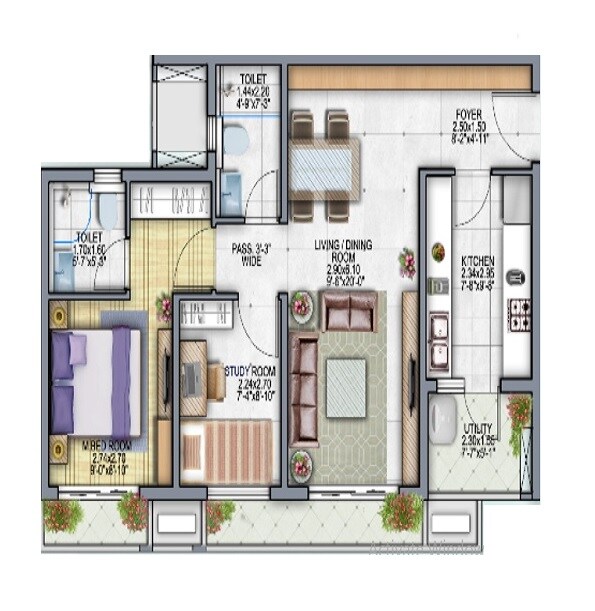 Floor plan of 1 BHK 429 Sq. Ft. Apartment in Risland The Icon Phase 1, Thane
