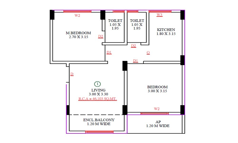 Floor plan of 2 BHK Apartment - 496 sq. ft. in Riz Residency, Thane