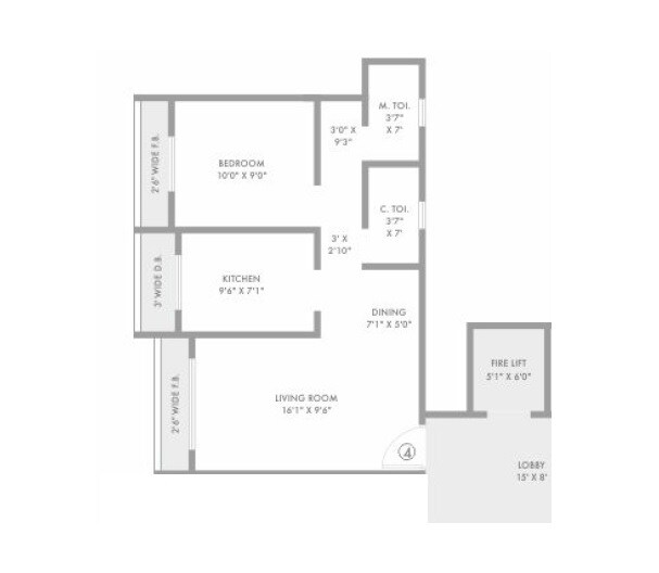Floor plan of 1 BHK 424 Sq. Ft. Apartment in RNA N G Silver Spring, Thane