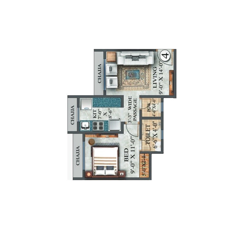 Floor plan of 1 BHK 359 Sq. Ft. Apartment in RNA NG Aroma, Thane