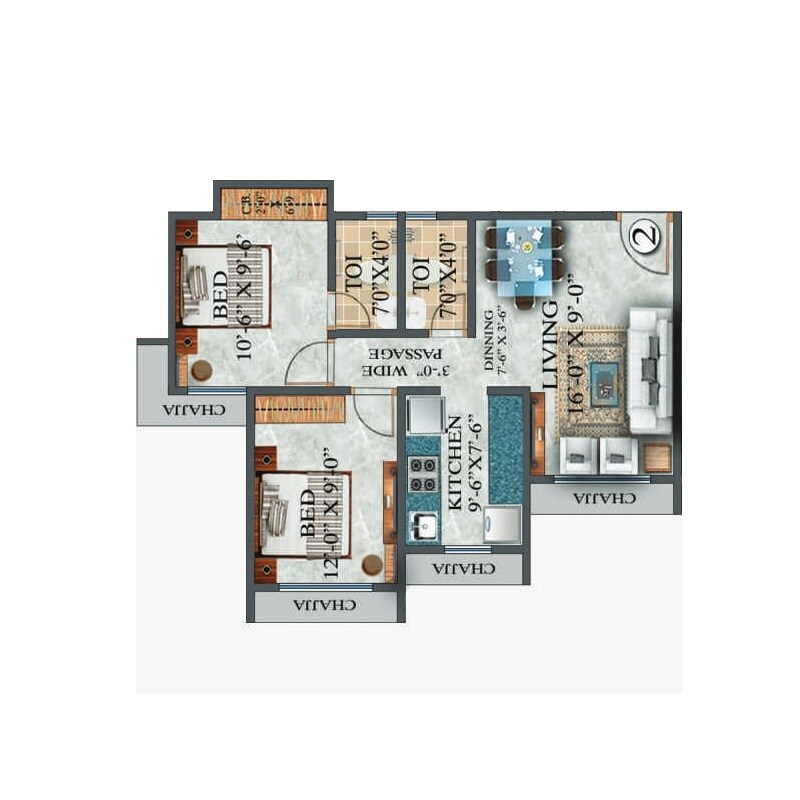 2 BHK 562 Sq. Ft. Apartment