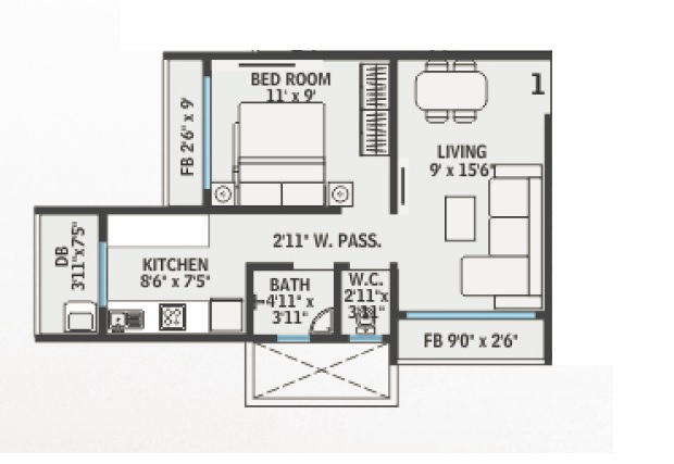 1 BHK 348 Sq. Ft. Apartment in RNA NG Baveno