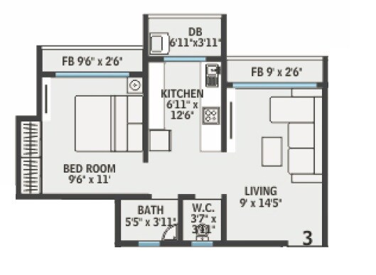 Floor plan of 1 BHK 495 Sq. Ft. Apartment in RNA NG Baveno, Thane