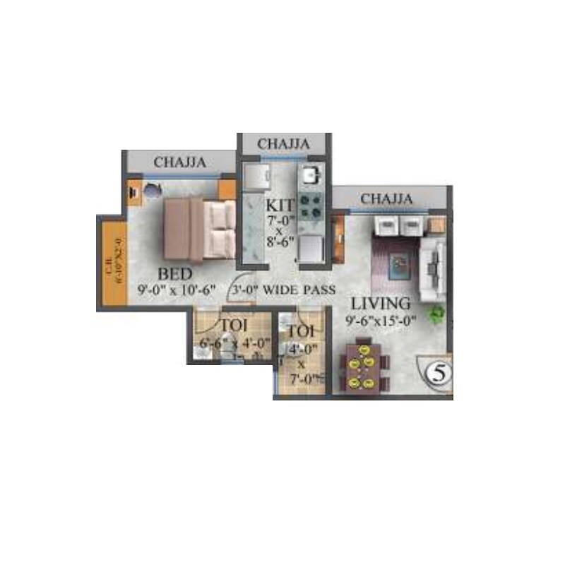 Floor plan of 1 BHK 407 Sq. Ft. Apartment in RNA NG Bliss, Thane