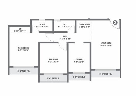 Floor plan of 2 BHK 514 Sq. Ft. Apartment in RNA NG Diamond Hill, Thane