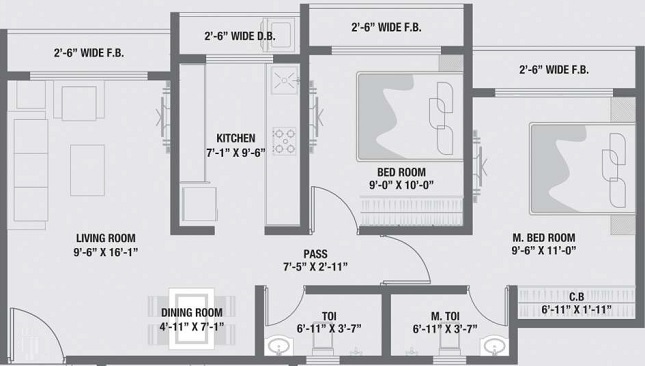 2 BHK 530 Sq. Ft. Apartment in RNA NG Diamond Hill Phase III