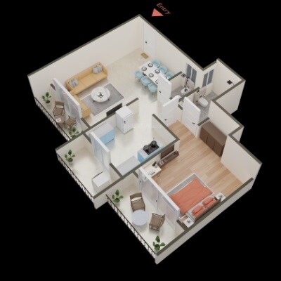 Floor plan of 1 BHK 350 Sq. Ft. Apartment in RNA NG Grand Empire, Thane