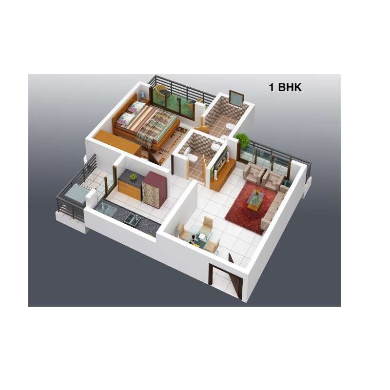 Floor plan of 1 BHK 440 Sq. Ft. Apartment in RNA NG Grand Empire, Thane