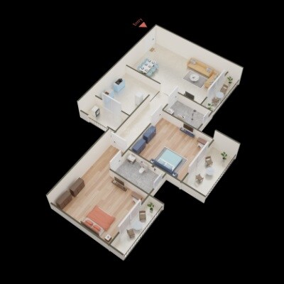 Floor plan of 2 BHK 466 Sq. Ft. Apartment in RNA NG Grand Empire, Thane