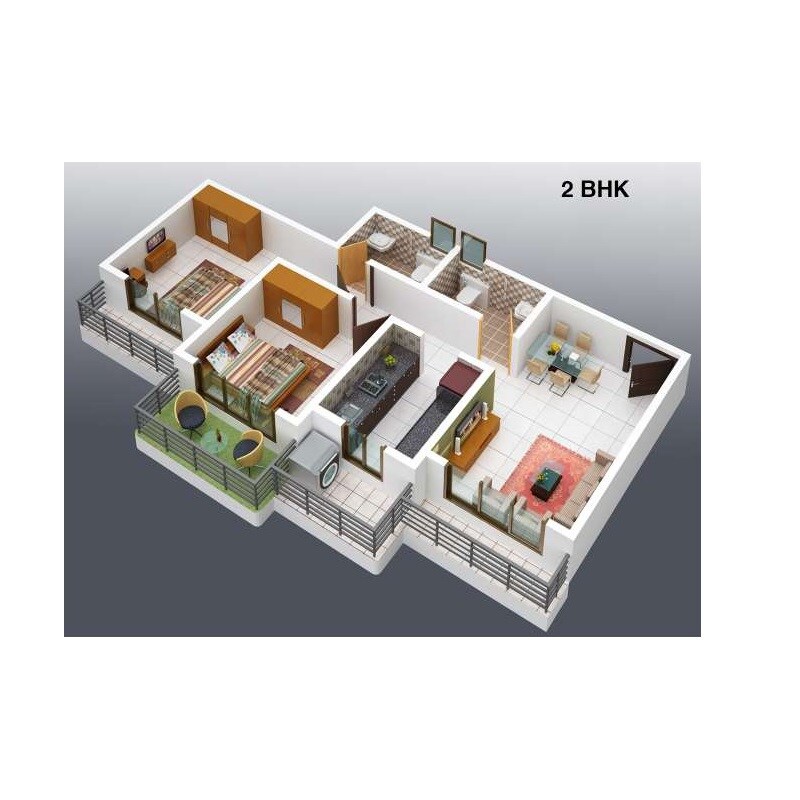 Floor plan of 2 BHK 470 Sq. Ft. Apartment in RNA NG Grand Empire, Thane