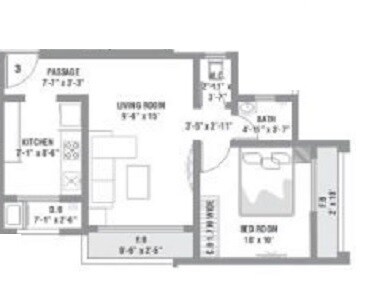 Floor plan of 1 BHK 374 Sq. Ft. Apartment in RNA NG Valencia Phase 1, Thane