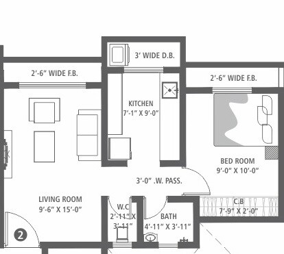 Floor plan of 1 BHK 337 Sq. Ft. Apartment in RNA NG Vibrancy, Thane