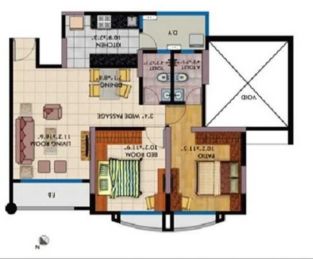Floor plan of 2 BHK 481 Sq. Ft. Apartment in RNA Viva, Thane