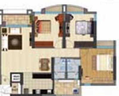 Floor plan of 3 BHK 613 Sq. Ft. Apartment in RNA Viva, Thane