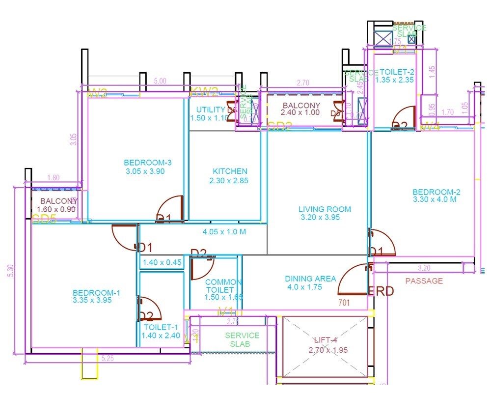 Floor plan of 3 BHK 909 Sq. Ft. Apartment in Rohan Adira, Thane