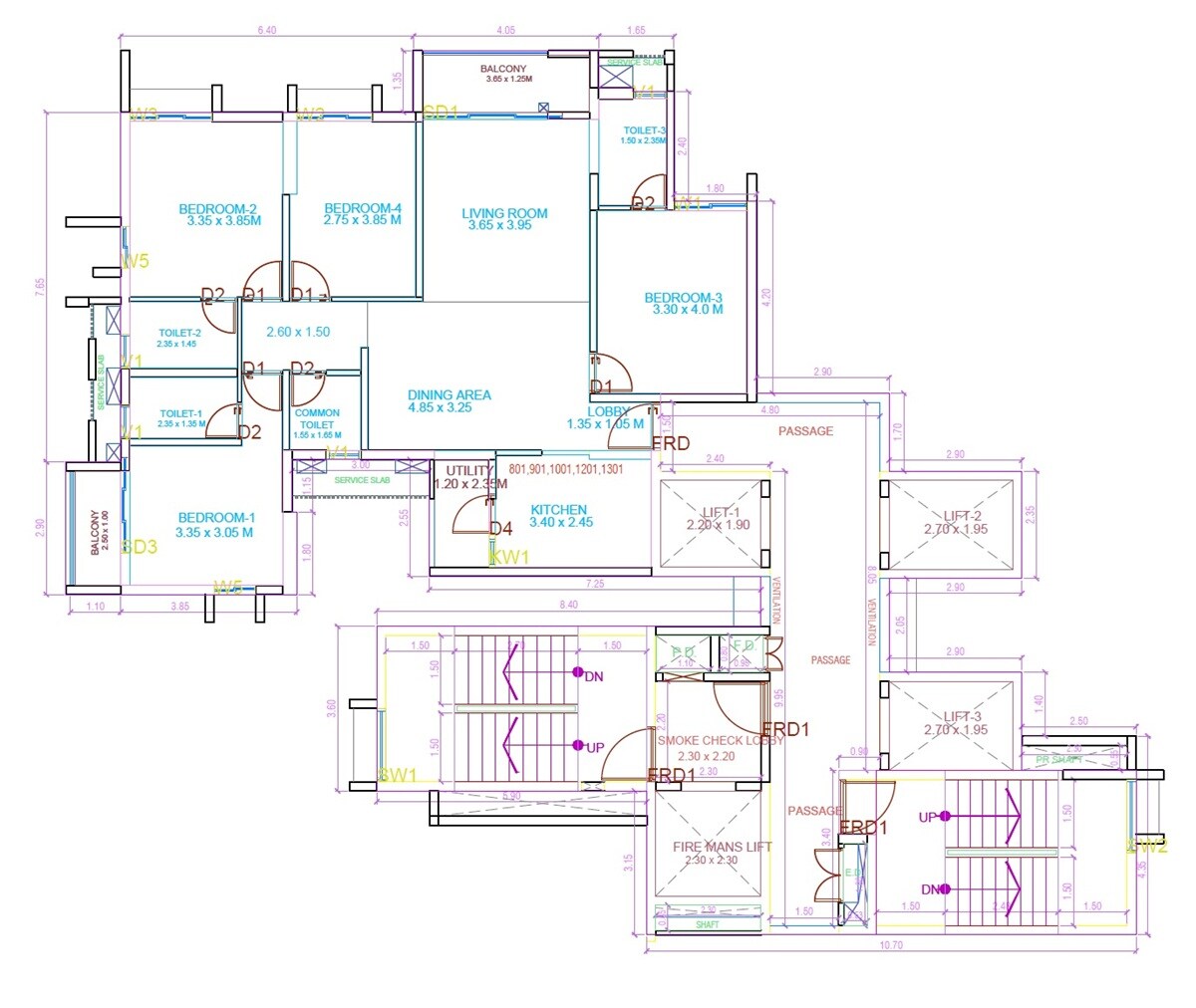 Floor plan of 4 BHK 1204 Sq. Ft. Apartment in Rohan Adira, Thane