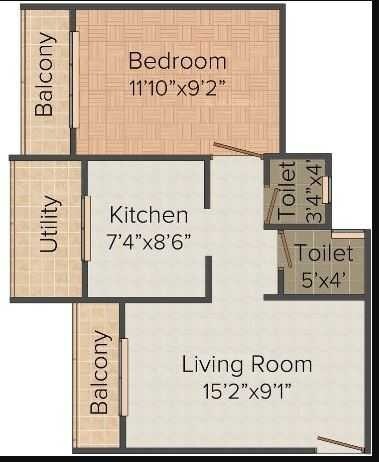 Floor plan of 1 BHK 392 Sq. Ft. Apartment in Rohan ZP Hills, Thane