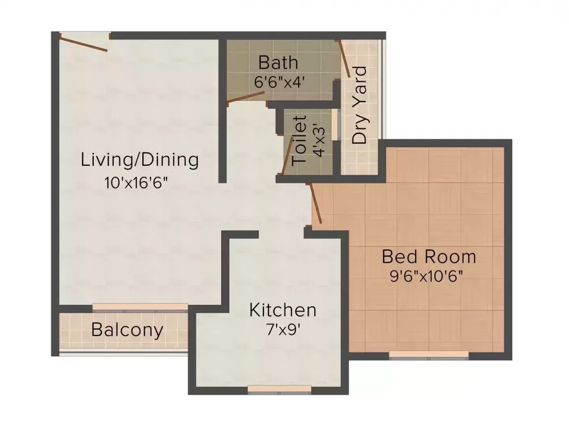 Floor plan of 1 BHK 438 Sq. Ft. Apartment in Rohit Shivkripa Residency, Thane