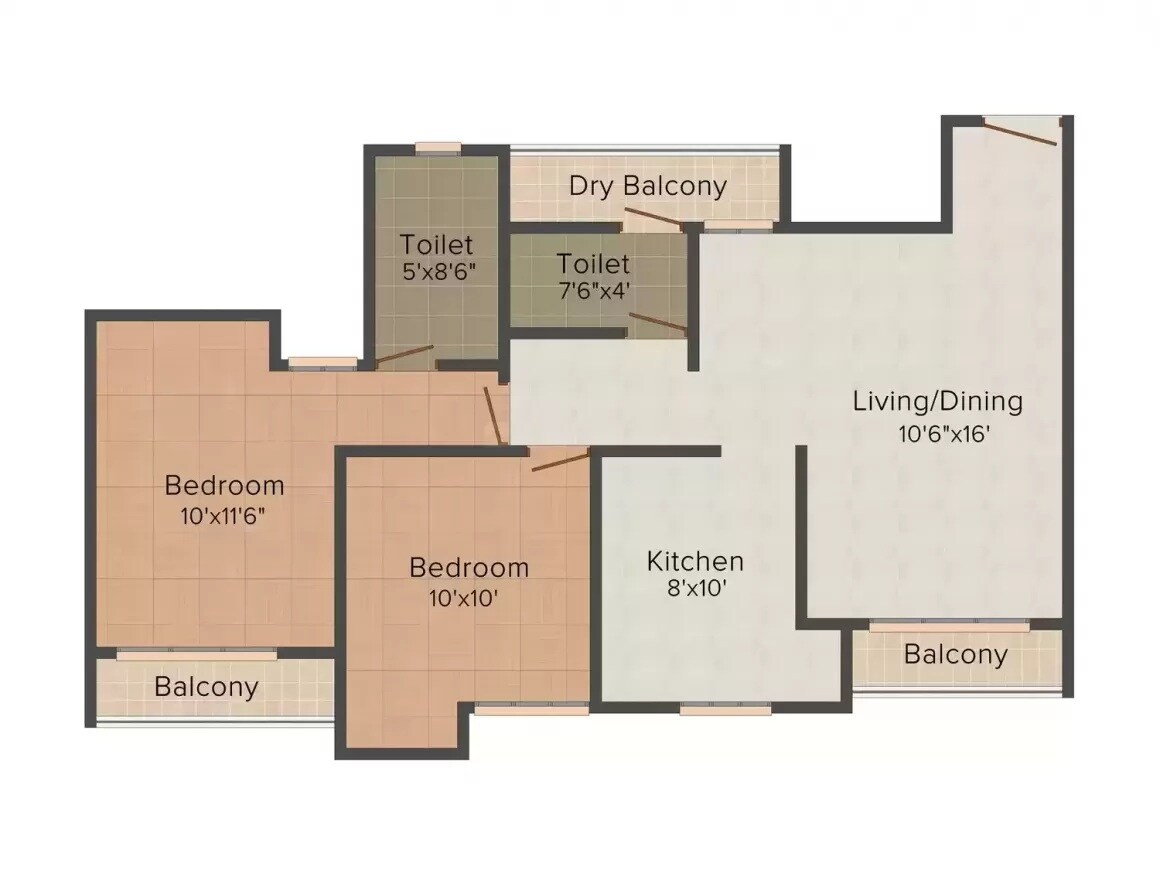 Floor plan of 2 BHK 715 Sq. Ft. Apartment in Rohit Shivkripa Residency, Thane
