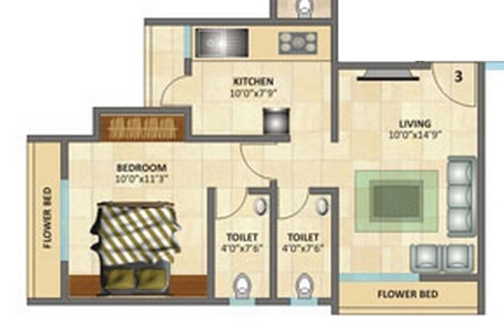 Floor plan of 1 BHK 660 Sq. Ft. Apartment in Rosa Elite, Thane