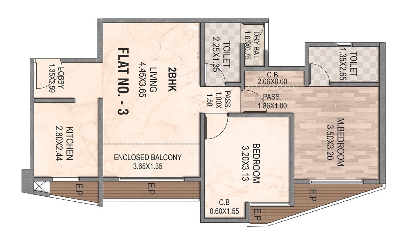 Floor plan of 2 BHK 754 Sq. Ft. Apartment in Rosa Manhattan, Thane