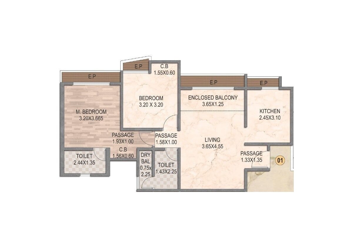Floor plan of 2 BHK 820 Sq. Ft. Apartment in Rosa Manhattan, Thane