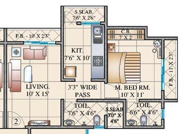 Floor plan of 1 BHK 690 Sq. Ft. Apartment in Rosa Oasis, Thane