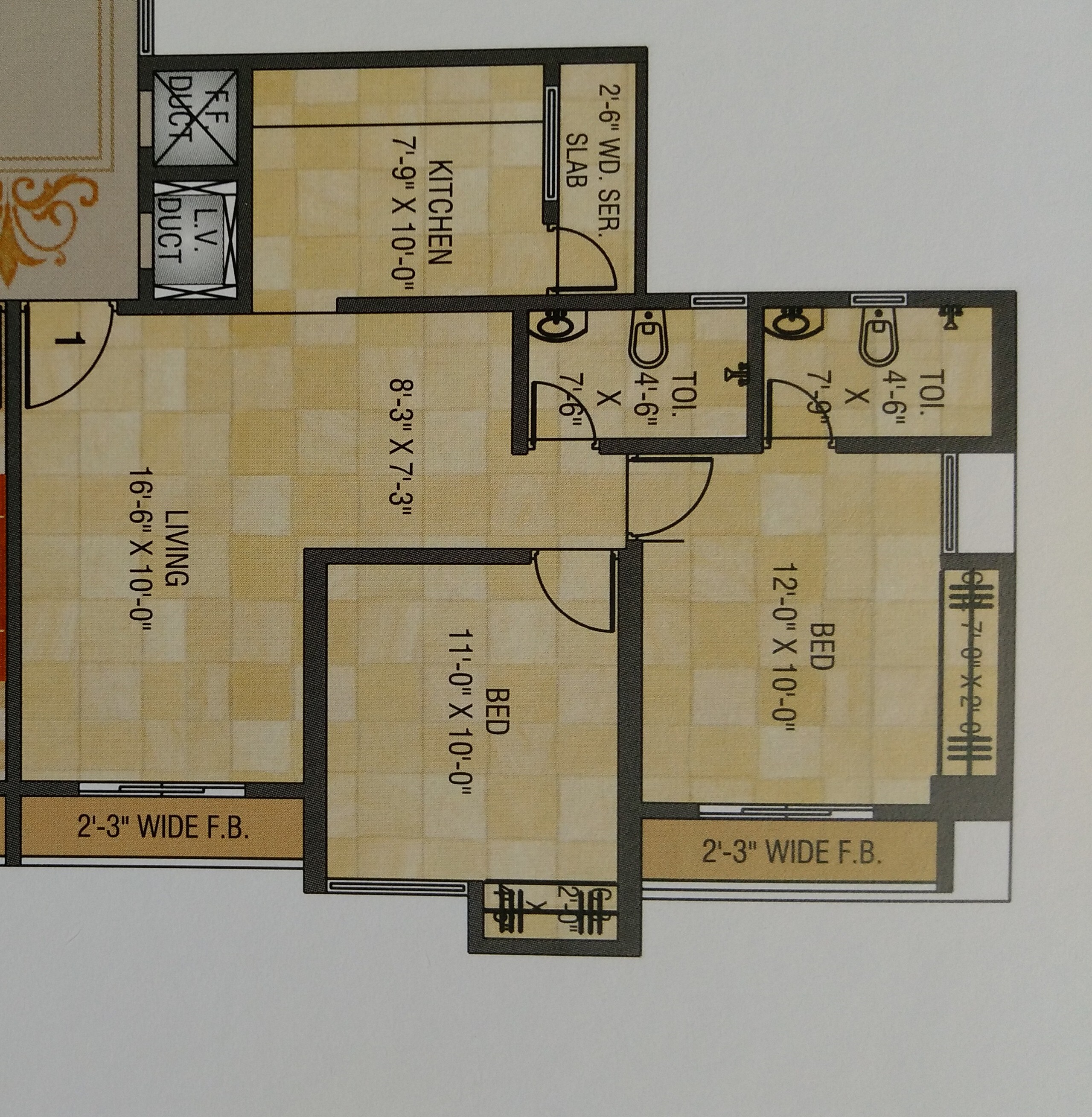 Floor plan of 2 BHK 1015 Sq. Ft. Apartment in Rosa Oasis, Thane
