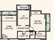 Floor plan of 2 BHK 414 Sq. Ft. Apartment in Rosa Oasis Ph 2, Thane