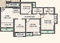 Floor plan of 2 BHK 707 Sq. Ft. Apartment in Rosa Oasis Ph 2, Thane