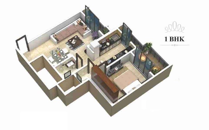 Floor plan of 1 BHK 443 Sq. Ft. Apartment in Royal Garden Kalyan, Thane