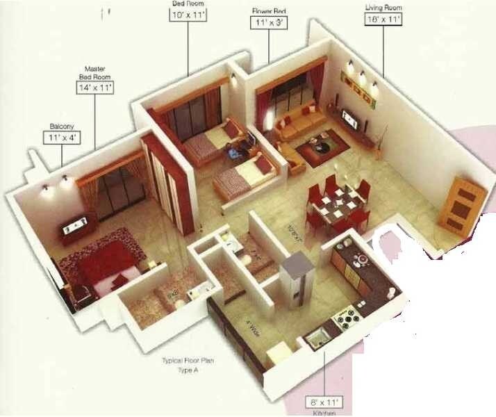 Floor plan of 2 BHK 721 Sq. Ft. Apartment in Royal Height Building B, Thane