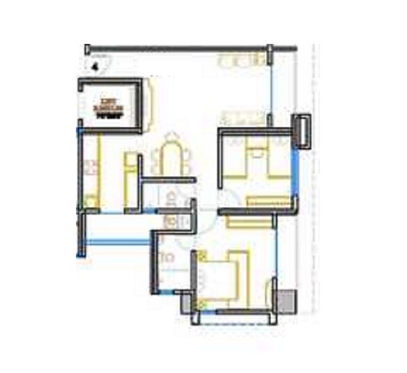 Floor plan of 2 BHK 599 Sq. Ft. Apartment in Royal Height Building B, Thane