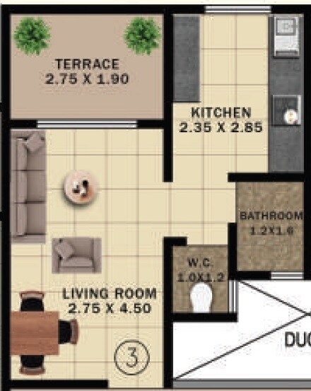 Floor plan of 228 Sq. Ft. Studio in Royal Nest Ambernath, Thane