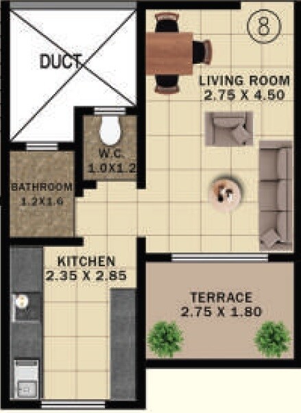 Floor plan of 240 Sq. Ft. Studio in Royal Nest Ambernath, Thane
