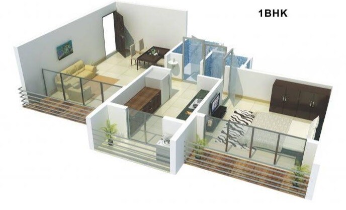 Floor plan of 1 BHK 333 Sq. Ft. Apartment in Royale City Asangaon, Thane